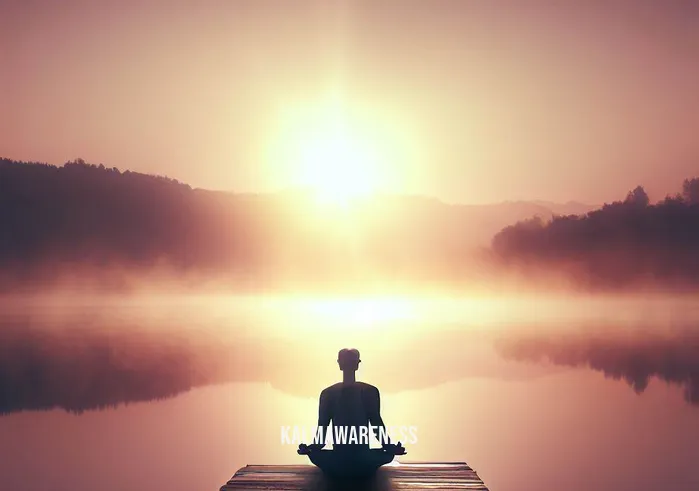 challenge meditate on _ Image: A serene sunrise over a tranquil lakeside, with a person sitting cross-legged on a pier, eyes closed.Image description: As the day breaks, someone finds solace by a peaceful lake, beginning their meditation practice.