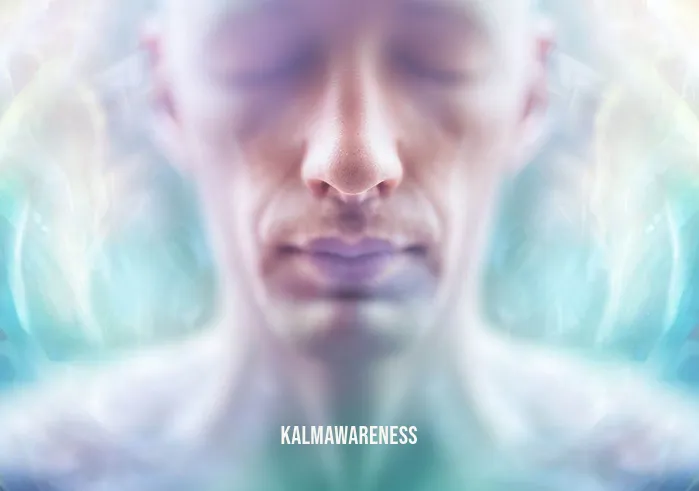cleanse aura meditation _ Image: A close-up of a person meditating, eyes closed, surrounded by a soothing aura of calming colors and ethereal energy.Image description: A focused individual meditating, with a visible aura of calming colors and ethereal energy forming around them.
