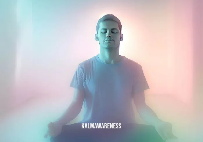 clear skin meditation _ Image: The same person in a more peaceful setting, surrounded by soothing colors, meditating with their eyes closed.Image description: The individual has moved to a tranquil space, bathed in soft pastel hues, sitting on a yoga mat in a serene corner. They are meditating with their eyes closed, trying to find inner peace.
