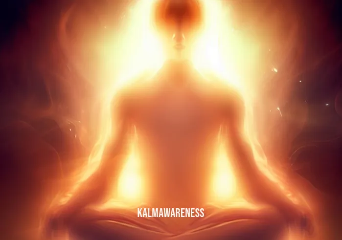 clearing energy meditation _ Image: The person in a state of deep meditation, surrounded by a warm, glowing energy. Image description: A serene aura envelops them as they meditate, clearing their mind.