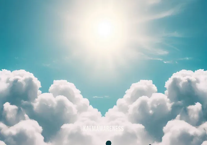 cloud meditation _ Image: A group of people meditating on a hill, surrounded by fluffy white clouds and a bright sun.Image description: A collective meditation session, as people find unity and clarity under the clear, expansive sky.