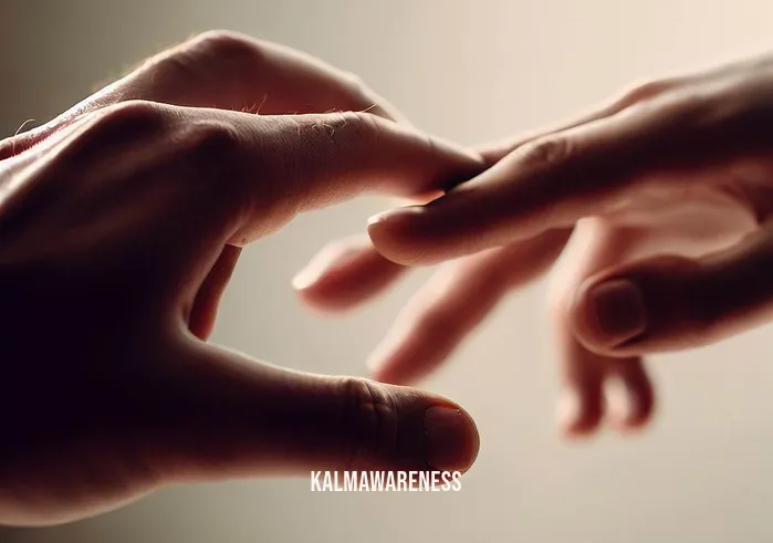codependency meditation _ Image: A close-up of two hands reaching out to each other, fingers almost touching.Image description: Two hands, reaching out towards each other, fingers nearly connecting. The image symbolizes the tentative steps towards healthier relationships and breaking codependent patterns.