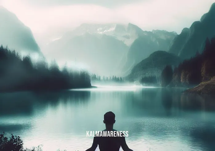 how should you feel after meditation _ Image: The person meditating in a peaceful, nature-filled setting, next to a tranquil lake with mountains in the distance.Image description: Leaving the chaotic urban scene behind, the meditator discovers serenity by a pristine lake, surrounded by nature