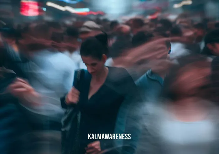 concentrative meditation _ Image: A crowded and noisy city street during rush hour, with people rushing by, looking stressed and distracted.Image description: A chaotic urban scene, bustling with activity, as people navigate through the hustle and bustle of their daily lives.