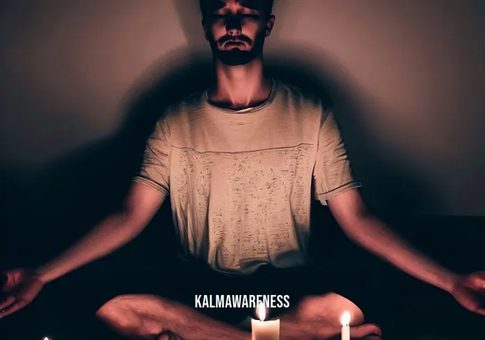 connect to higher self meditation _ Image: The same person now sits cross-legged on a yoga mat, surrounded by lit candles, attempting to meditate.Image description: They