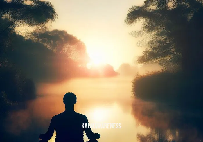connect to higher self meditation _ Image: The person is now outdoors, meditating by a tranquil river, as the morning sun rises.Image description: Nature provides a serene backdrop, but their connection to the higher self is not yet complete.