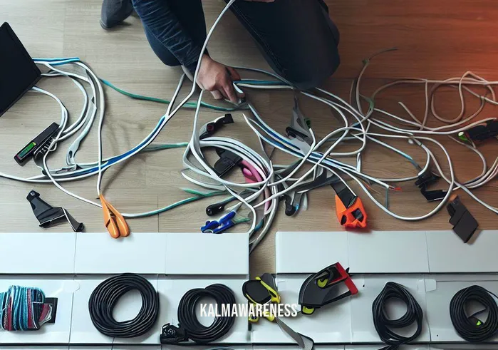 how to shift first try _ Image: The person using cable organizers, clips, and labels, neatly arranging the cables into distinct pathways, creating a tidy and streamlined setup.Image description: Armed with cable organizers, clips, and labels, the person sets to work with purpose. Methodically, they arrange the cables into distinct pathways, creating an organized and streamlined setup that