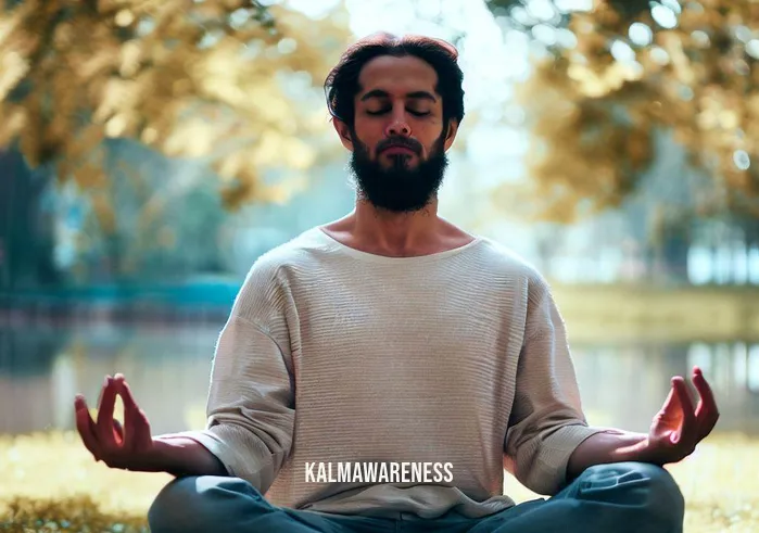 detach meditation _ Image: The person meditating in the park, now with a relaxed expression. Image description: They