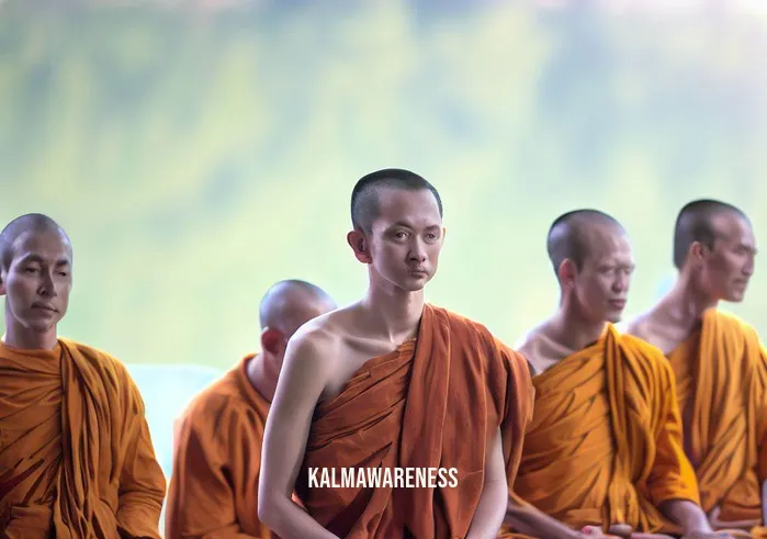 dhammasukha _ Image: The same group now meditates peacefully by the lakeside, their faces serene, as they find inner stillness and contentment.Image description: With the teacher