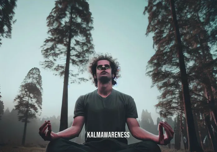 dharma ocean meditation _ Image: A person sits cross-legged amidst nature, surrounded by towering trees, under a clear sky, with a furrowed brow, trying to meditate.Image description: Amidst the serene beauty of nature, an individual struggles to find inner peace through meditation.