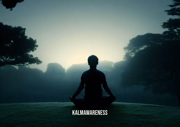 meditation _ Image: A serene park at dawn, with a person sitting cross-legged on a grassy knoll, eyes closed, and hands resting on their knees in a peaceful meditation pose.Image description: At dawn in a serene park, a person sits cross-legged on a grassy knoll, eyes closed, hands resting on knees, in a peaceful meditation pose.