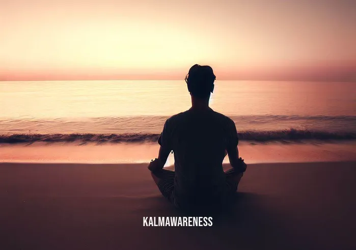 meditation _ Image: A tranquil beach at sunset, with a person sitting on the sand, back straight, hands on their lap, and a calm expression as they meditate by the ocean.Image description: At sunset on a tranquil beach, a person sits on the sand, back straight, hands on lap, meditating with a serene expression by the ocean.