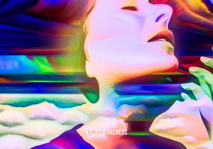 dmt meditation technique _ Image: The person floating in a surreal, colorful dreamscape, experiencing a vivid DMT-induced meditation.Image description: In a surreal dreamscape, the individual seems to float amidst vibrant, shifting colors, their face filled with awe and wonder during a DMT meditation journey.