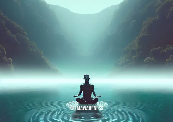 ego death through meditation _ Image: The meditator is now submerged in a crystal-clear lake, surrounded by an idyllic natural setting. They float effortlessly, their ego fading away as ripples of serenity emanate from their being.Image description: Floating in a pristine lake, the meditator