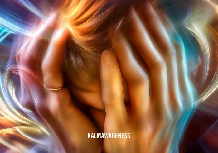 empath shielding _ Image: A close-up of the same person, now holding their head in their hands, clearly in distress as emotions swirl around them.Image description: The individual from the previous image is shown up close, clutching their head in distress. Vibrant swirls of energy, representing the emotions of others, surround them, causing visible anguish.