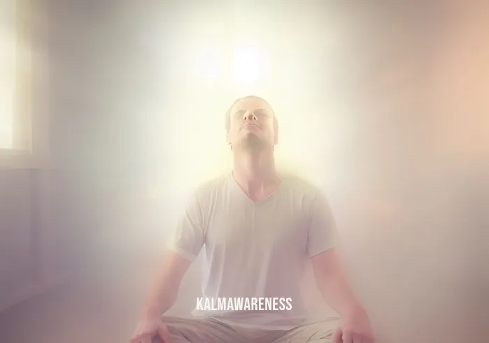 energy clearing meditation _ Image: The same room, now with the person sitting cross-legged on the floor, eyes closed, and a soft glow of energy around them.Image description: In the same room, the person has found a calm spot on the floor, sitting cross-legged with eyes closed. A soft, gentle glow of energy surrounds them.
