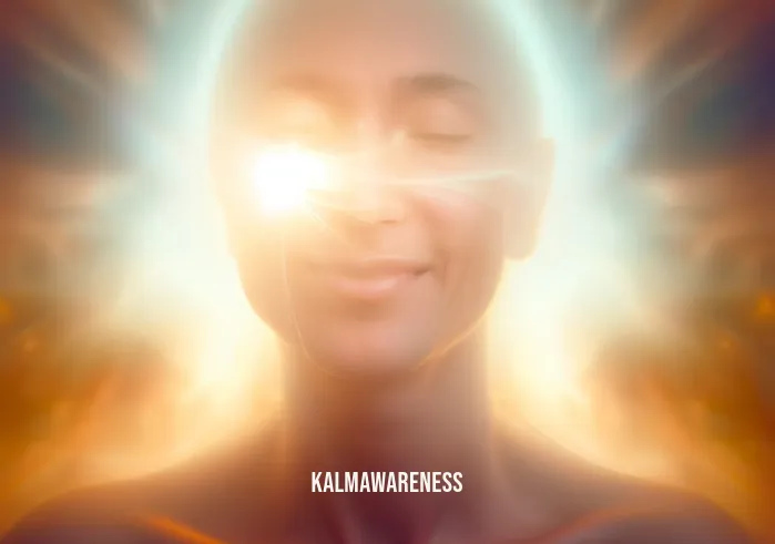 experience quantum meditation _ Image: A person experiencing a moment of clarity, with a radiant smile and an aura of serenity.Image description: A person experiencing a profound moment of clarity, their face illuminated by a radiant smile, radiating an aura of deep serenity.