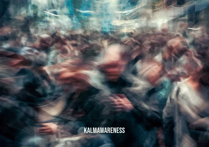 faith based meditation _ Image: A chaotic, bustling city street filled with stressed and hurried people, their faces tense and anxious.Image description: The image depicts a busy urban environment with people rushing around, representing the chaos and distractions of everyday life.