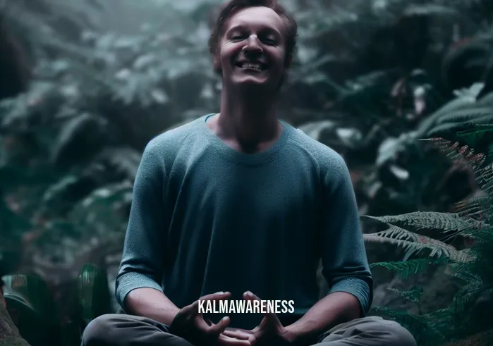 fall meditation _ Image: The individual in a peaceful meditation pose, surrounded by a tranquil natural setting, with a serene smile on their face. Image description: In the depths of meditation, the person now sits in serene tranquility amidst nature