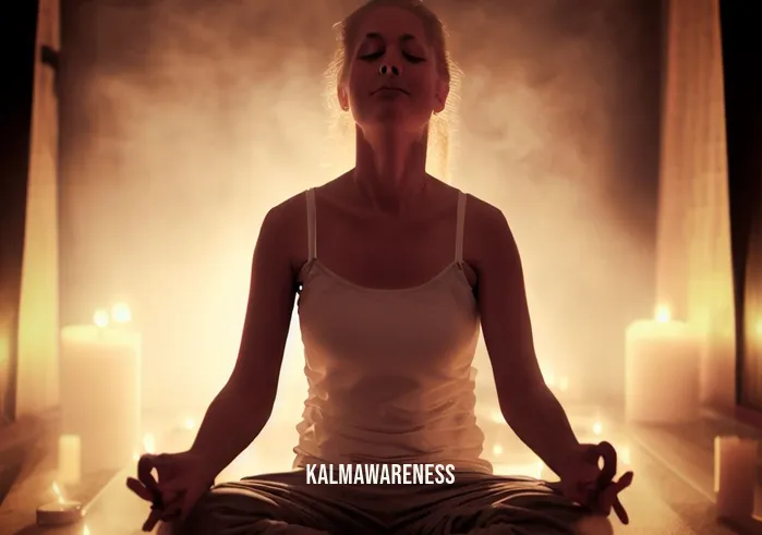fear of flying meditation _ Image: A serene meditation room bathed in soft candlelight, with a peaceful atmosphere that promotes relaxation.Image description: A person sits cross-legged, eyes closed, practicing meditation to overcome their fear of flying.