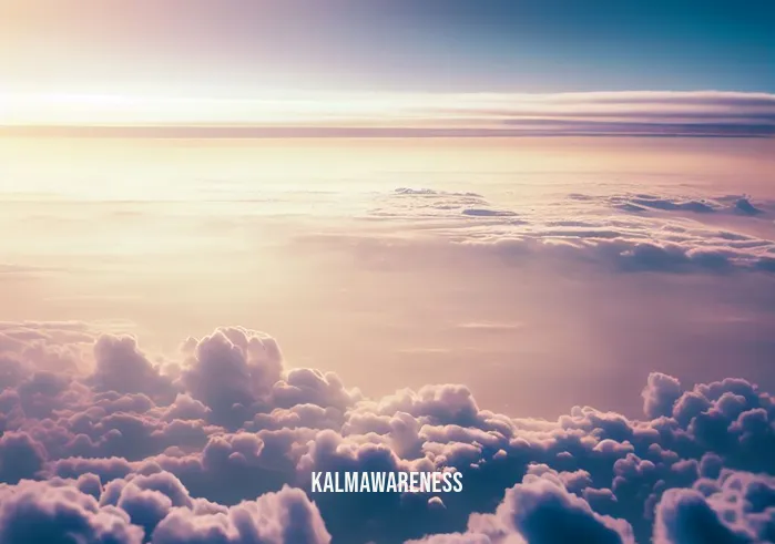 fear of flying meditation _ Image: A view from an airplane window, showcasing the beautiful sunrise over fluffy clouds, radiating a sense of tranquility.Image description: The passenger, once anxious, now looks out with a smile, having conquered their fear through meditation.