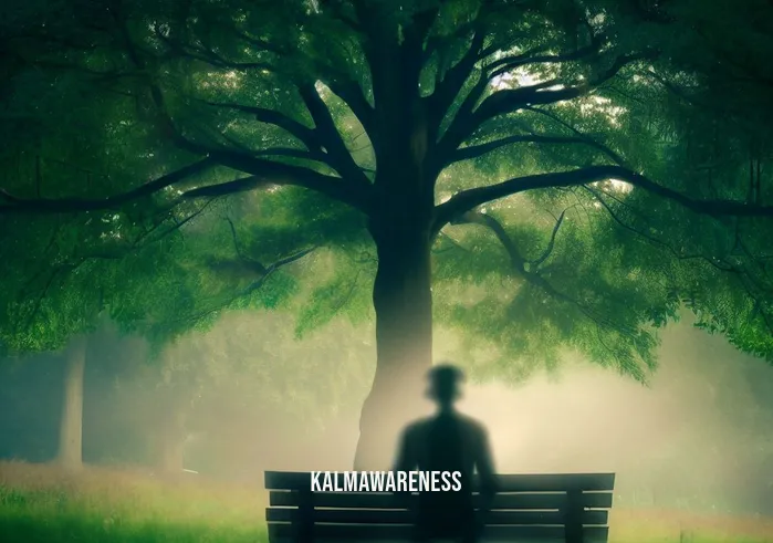 floating on a cloud meditation _ Image: The person has transitioned to a serene park, sitting on a bench beneath a tree with a contemplative expression.Image description: Nature surrounds them, providing a sense of calmness and connection to the earth.