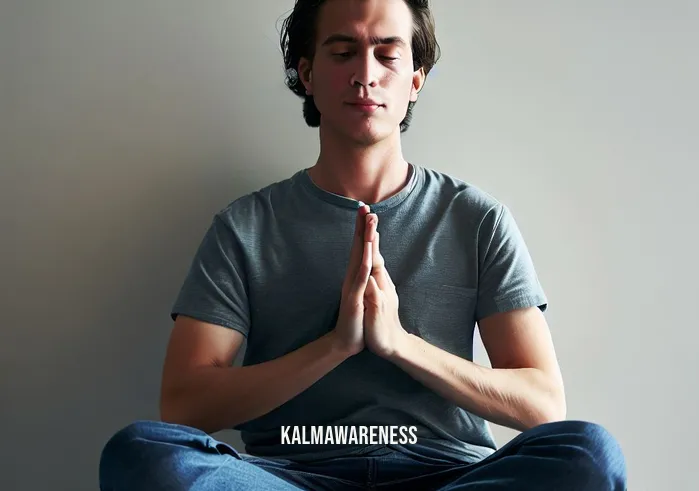 flushing meditation _ Image: The same person is now seated in a more relaxed posture, focusing on deep breathing, with a hint of calmness on their face.Image description: The same person has adopted a more relaxed posture, sitting cross-legged with hands resting gently on their knees. They are deep in meditation, focusing on their breath, and a sense of calmness begins to wash over them.