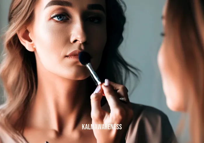 focus on beauty _ Image: A person confidently applies makeup, their reflection in the mirror showing flawless skin and perfectly applied cosmetics.Image description: The individual is gracefully applying makeup with precision and confidence. The mirror reflects their beauty routine mastery.