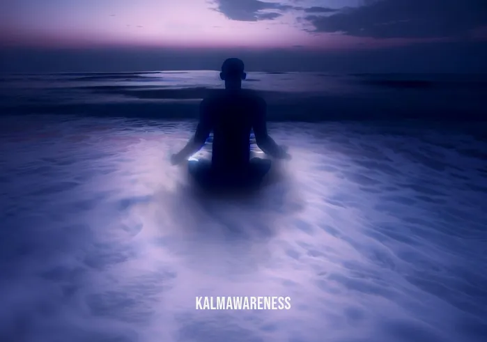 forgive yourself meditation _ Image: A beach at twilight, with the person practicing meditation, waves washing over their feet, symbolizing cleansing and renewal.Image description: As the day ends, a deep sense of forgiveness washes over the meditator, bringing inner healing and a fresh start.