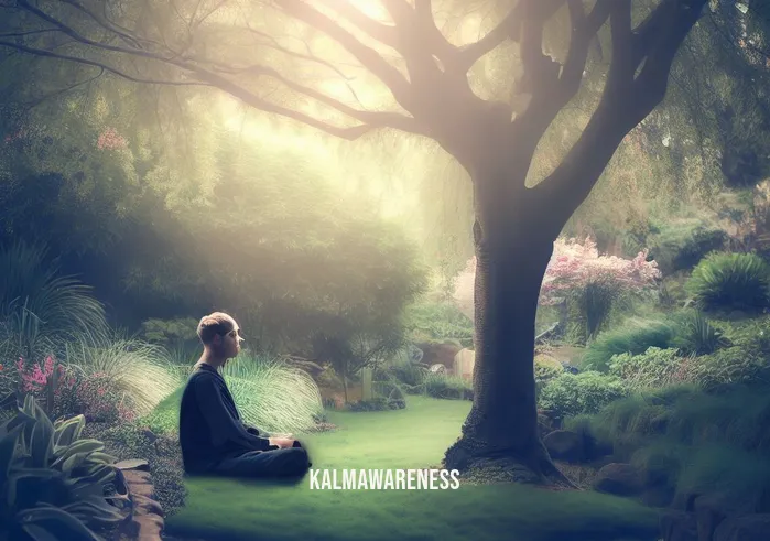forgiveness meditation _ Image: A tranquil garden with the person meditating under a tree, a gentle smile appearing on their face. Image description: The serene environment reflects the growing sense of inner peace as forgiveness takes root.