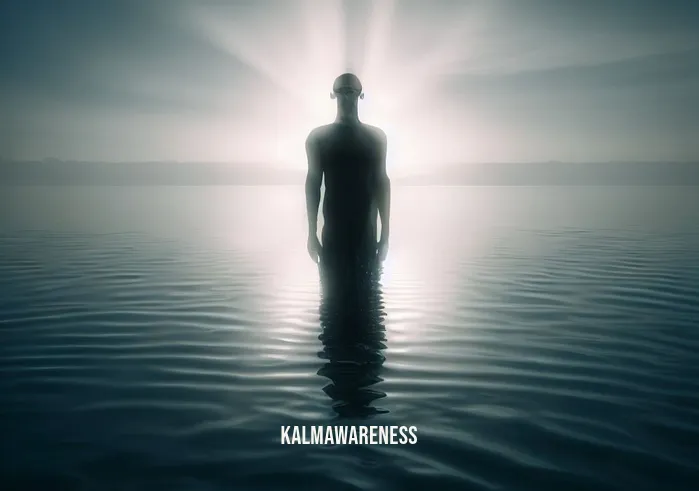 meditation inside water _ Image: The meditator emerges from the water, standing on a tranquil lakeshore, radiating a sense of inner peace and contentment.Image description: Emerging from the water, the meditator stands on the lakeshore, their face illuminated with tranquility, having achieved a profound sense of inner calm.