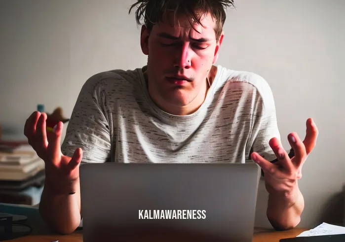 meditation magazine subscription _ Image: A person googling "Meditation benefits" on a laptop with a confused expression.Image description: Sitting at a messy desk, a person furrows their brows while searching "Meditation benefits" on a laptop, seeking answers amidst confusion.