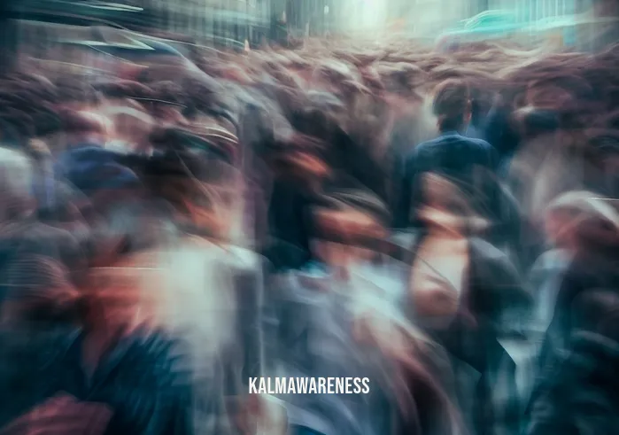 meditation sign _ Image: A crowded urban street filled with people rushing in all directions. Image description: The chaotic cityscape with people in a hurry, representing a hectic and stressful life.