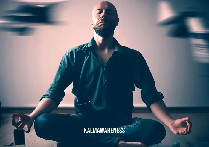 andrew huberman meditation _ Image: The same person now sitting cross-legged on the floor with closed eyes, attempting to meditate amidst distractions.Image description: The same person now sitting cross-legged on the floor with closed eyes, attempting to meditate amidst distractions.