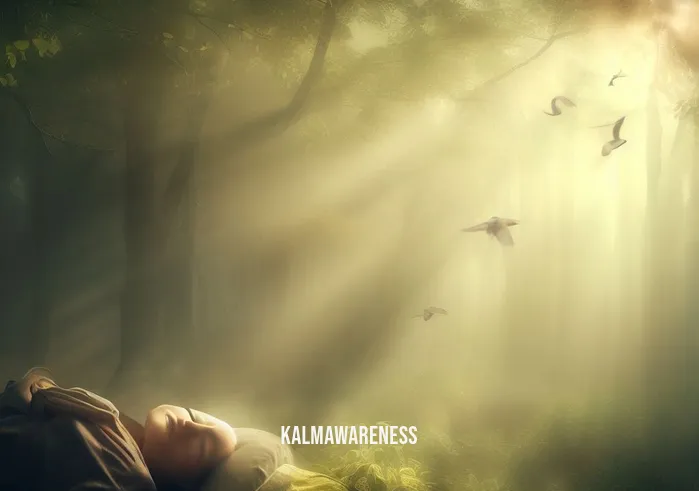 15 minute sleep meditation _ Image: A tranquil scene of a peaceful forest, dappled sunlight filtering through the leaves, birds chirping, and a person lying comfortably on a blanket, eyes closed, and fully relaxed.Image description: The transformation from restlessness to serenity, nature