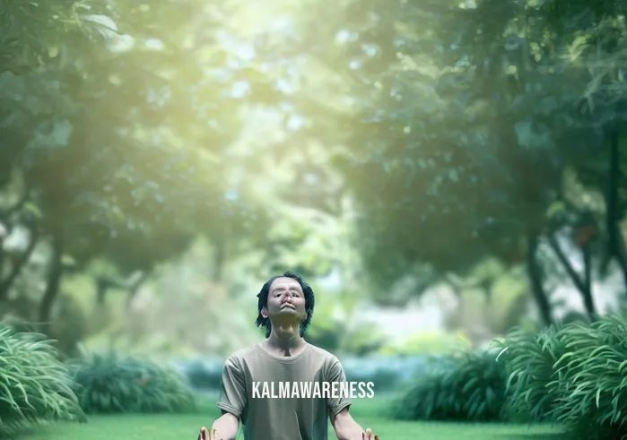 a mindful state _ Image: A serene park with a person sitting cross-legged on the grass, eyes closed, and a gentle smile on their face, surrounded by lush greenery.Image description: A peaceful moment of meditation in a tranquil natural setting, symbolizing the start of mindfulness practice.