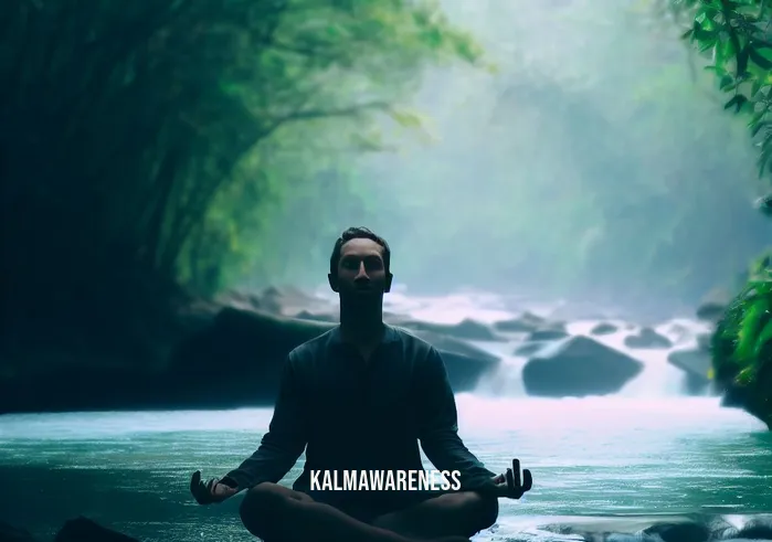 guided meditation for clarity and guidance _ Image: The same person in a serene natural setting, sitting cross-legged by a peaceful river, appearing calmer.Image description: The person, now in a serene natural setting, sits cross-legged by a peaceful river, appearing more relaxed and at ease.