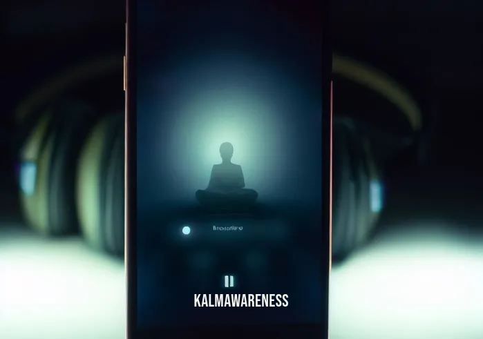 guided sleep meditation mindful movement _ Image: A smartphone screen displaying a meditation app, softly glowing in the dark, with headphones resting beside it.Image description: The soft glow of a meditation app on a smartphone screen illuminates the stillness of the room. Headphones wait patiently for their purpose.