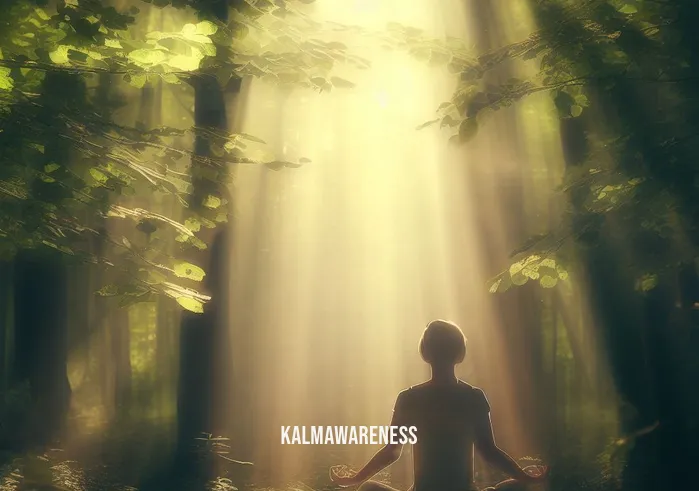 guided sleep meditation mindful movement _ Image: A serene forest clearing, sunlight filtering through leaves, where a person practices mindful yoga, surrounded by nature