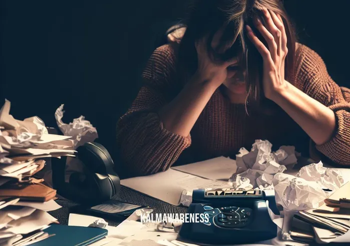 how to improve presence of mind _ Image: A cluttered desk with scattered papers, a ringing phone, and a stressed person. Image description: A messy desk with papers in disarray, an unanswered phone, and a person looking overwhelmed.