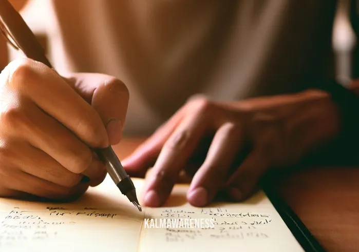 how to improve presence of mind _ Image: The individual jotting down thoughts and priorities in a notebook, creating a to-do list. Image description: The person now writing in a notebook, creating a to-do list, and organizing their thoughts.