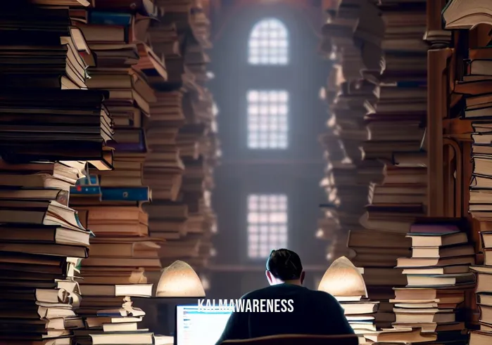is curiosity a feeling _ Image: A library setting with books piled up, a person deep in thought, and multiple open tabs on a computer screen.Image description: In a quiet library, a person surrounded by towering stacks of books, intensely researching a topic with numerous browser tabs open on their computer.