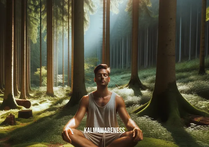 safe meditation _ Image: A tranquil forest clearing with dappled sunlight, where a person sits comfortably, eyes closed, and deeply engrossed in meditation.Image description: A serene forest scene depicts a person finding inner peace and serenity through meditation.