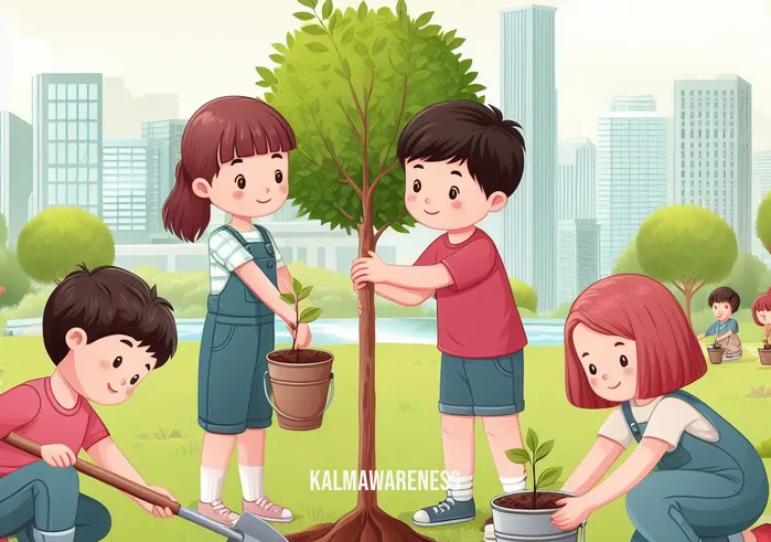 appreciate the nature _ Image: Children planting trees in the rejuvenated park, symbolizing a commitment to nature
