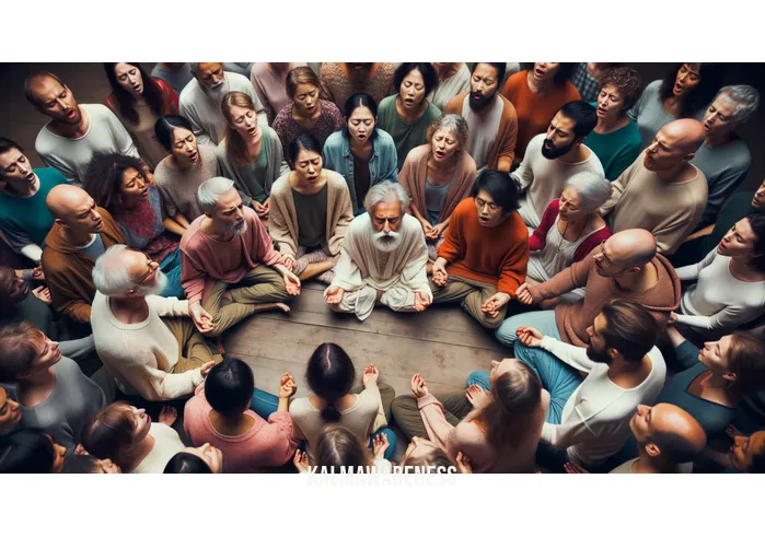 buddhist sound 5 min _ Image: A group of people gathered in a circle, engaged in a mindful chanting session, creating an atmosphere of unity and harmony. Image description: Individuals come together in a circle, finding solace in harmonious chanting, a step towards resolution.