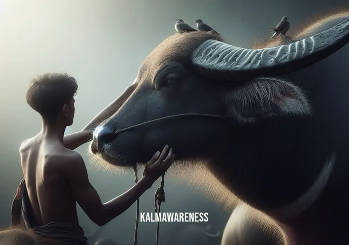 buffalo mindfulness _ Image: The same person now gently stroking the buffalo