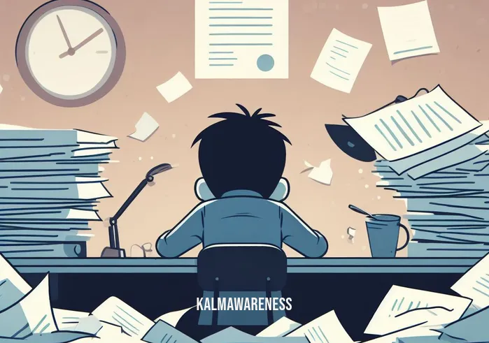a moment of reflection _ Image: A cluttered desk with scattered papers, a stressed person staring at them. Image description: A cluttered desk with scattered papers, a stressed person staring at them.