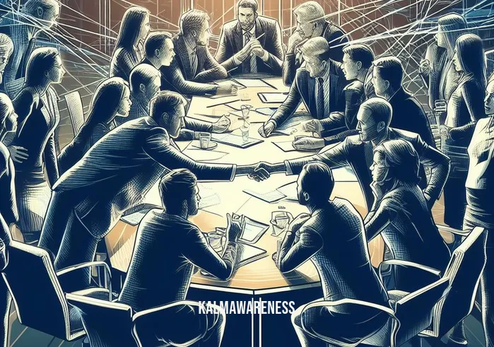 a moment of reflection _ Image: A group of people engaged in a heated discussion in a conference room. Image description: A group of people engaged in a heated discussion in a conference room.