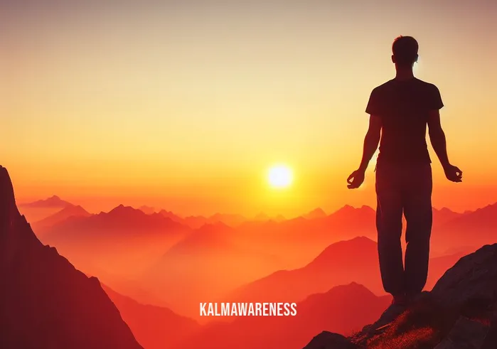 ak inner peace _ Image: A serene mountaintop with a solitary figure standing in a contemplative posture, overlooking a breathtaking sunset.Image description: On the mountain