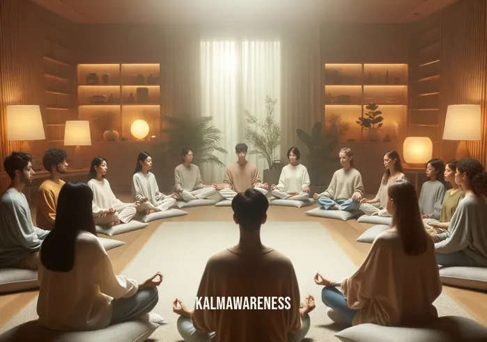 aware of awareness _ Image: A mindfulness workshop with people sitting in a circle, practicing meditation and deep breathing. Image description: Participants engage in mindful exercises, demonstrating a commitment to developing self-awareness and reducing stress.